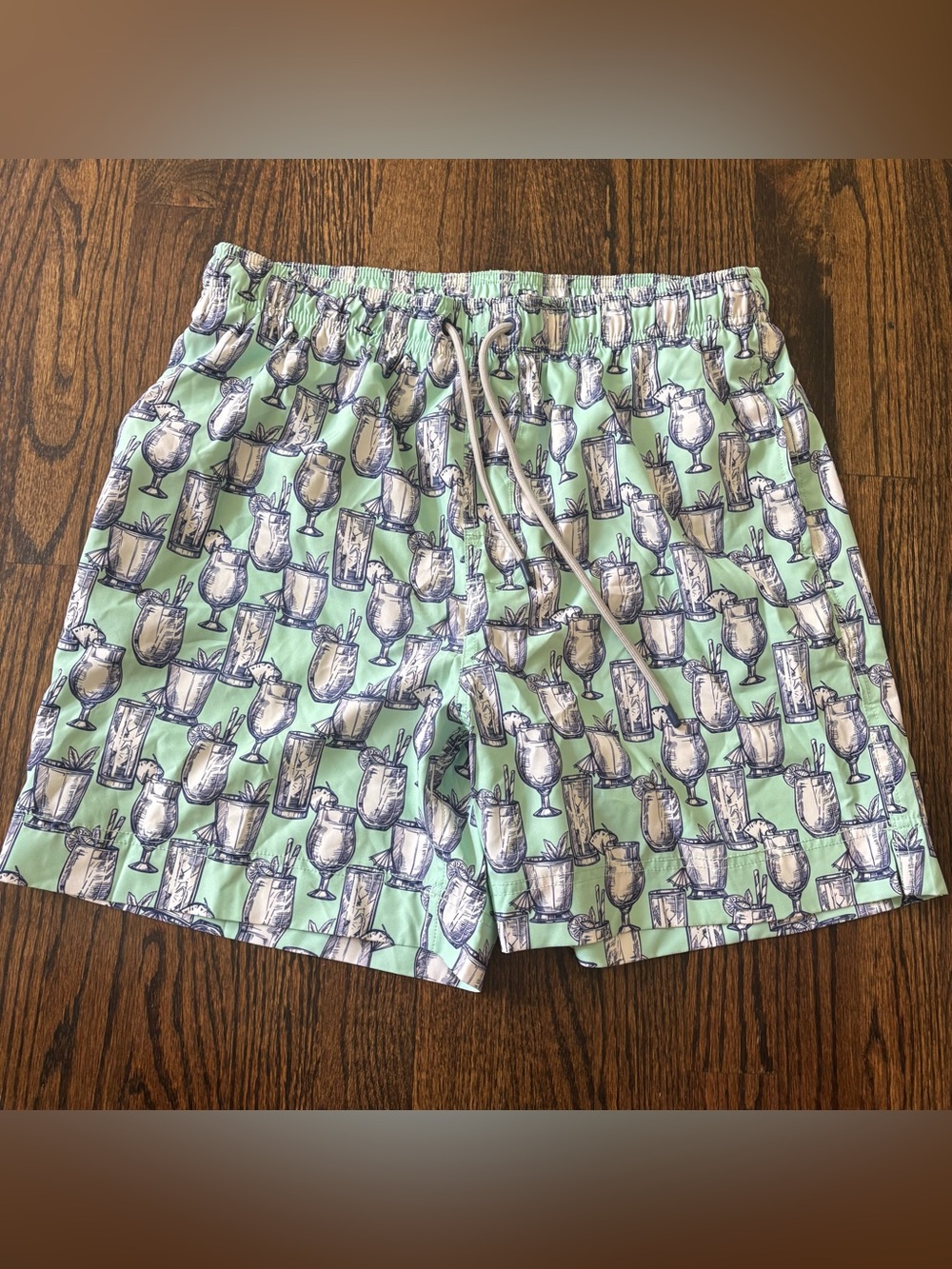 Southern Proper Men's Light Aqua Swim Shorts with Drink Print - XL
